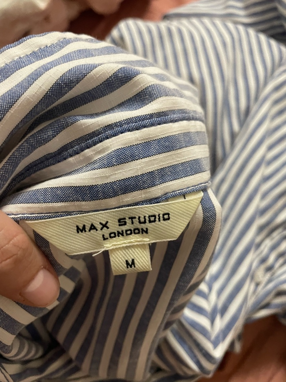 Max Studio Striped Tiered Midi Dress Size M Blue White Cottagecore - Picture 4 of 5